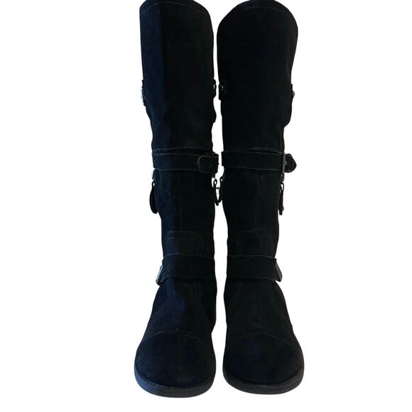 MOJO MOXY black suede buckle zip moto boots Y2K high low knee stud women's 9 - Picture 2 of 13